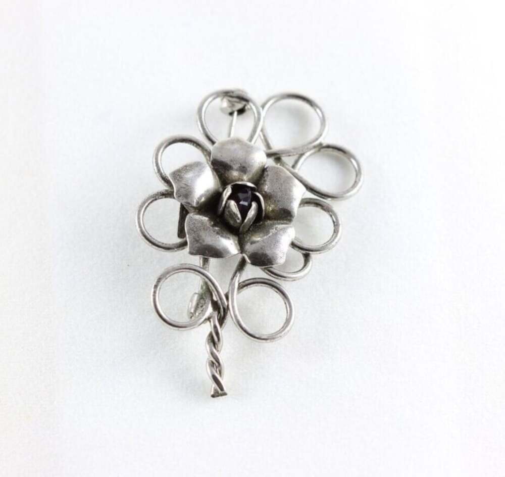 Sterling Silver Flower Pin Brooch Vintage Coro Sterling 1 3/4" x 1"